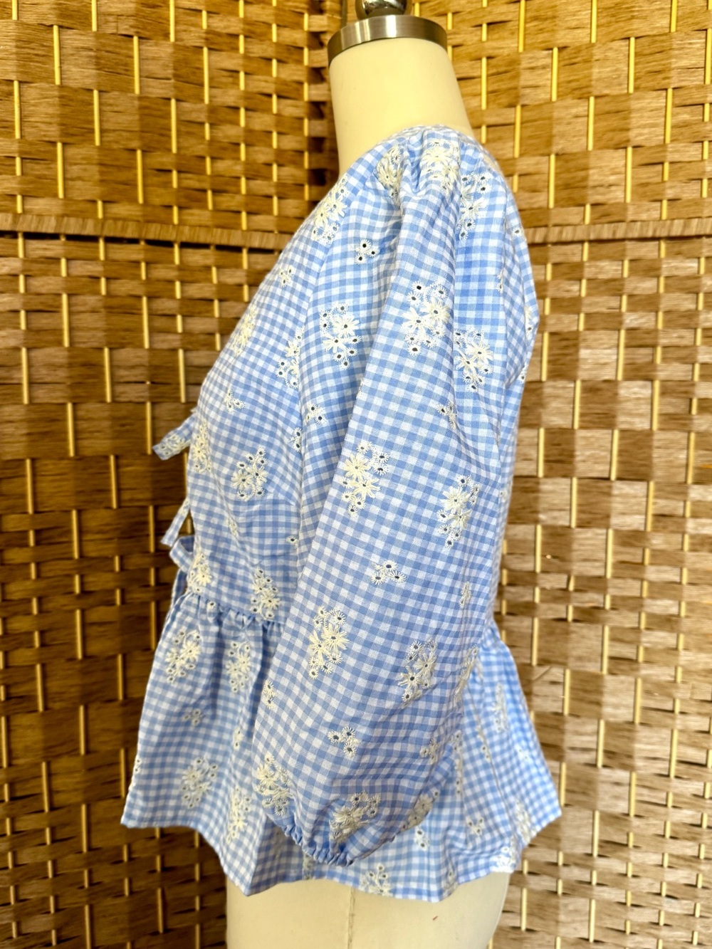 NWT All In Favor light blue gingham top L - Picture 8 of 14